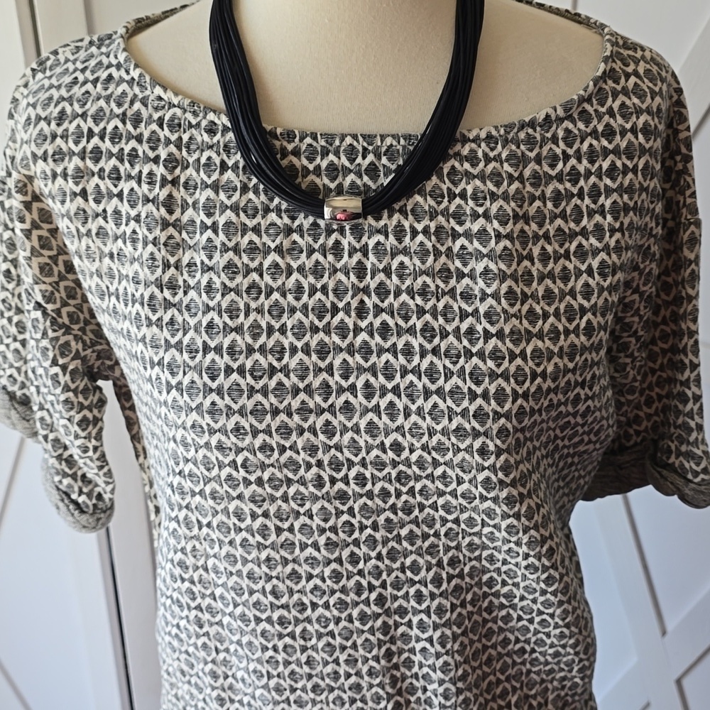 ZARA BASIC Tunic Double Weave Geometric Cuffed Short Sleeve Cinched